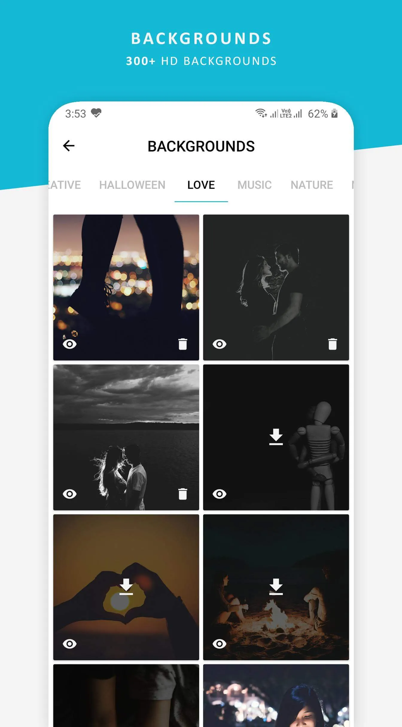 Backgrounds picker with photos and gradients