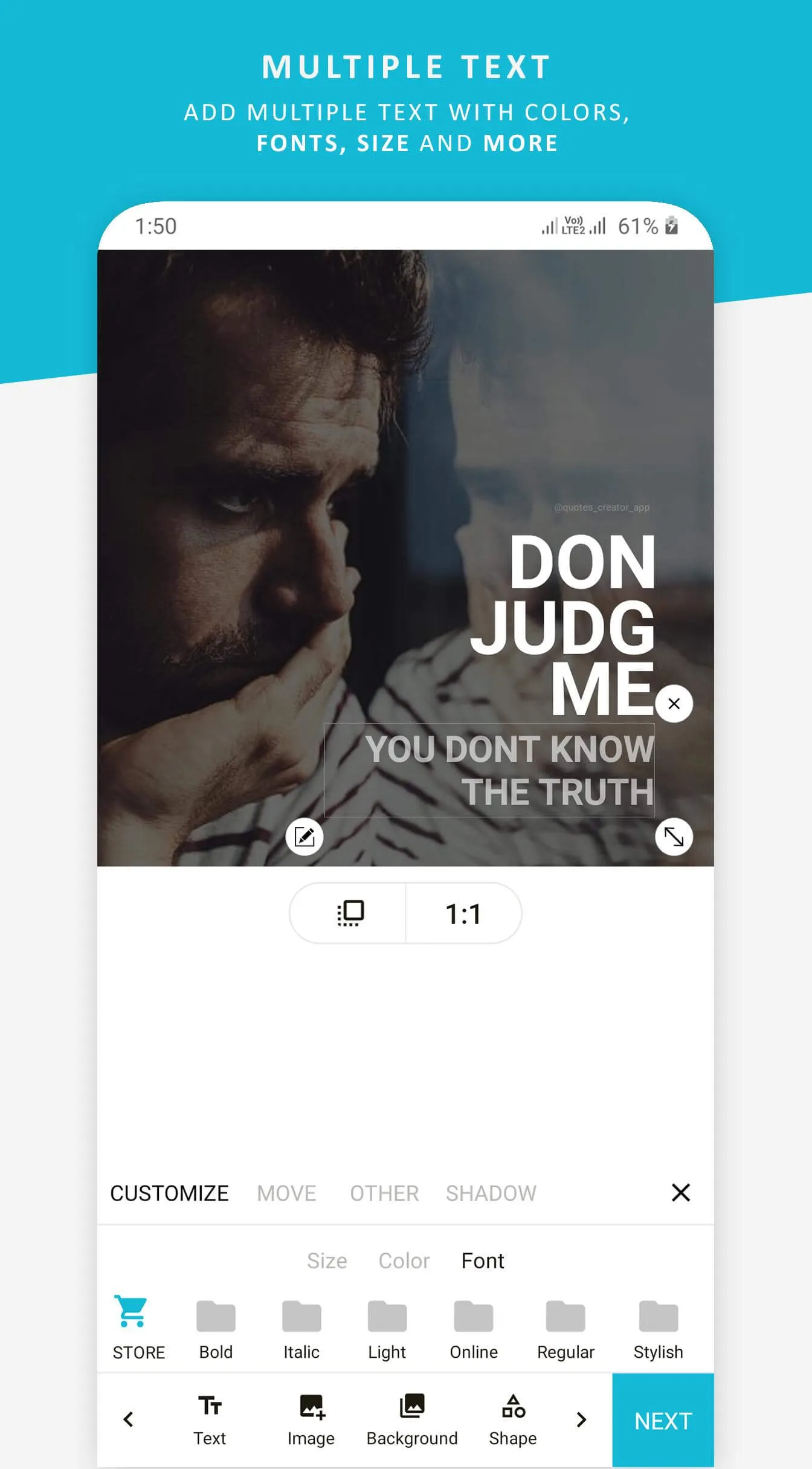 Multiple text styles screen