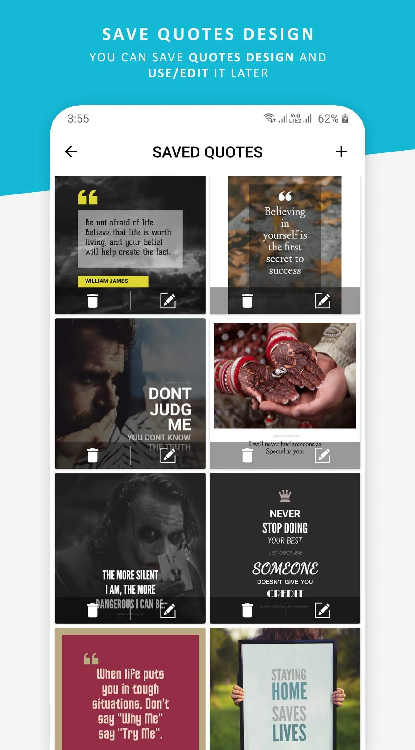 Saved quotes screen